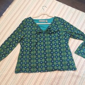 Liz Claiborne Teal and Navy Geometric Blouse